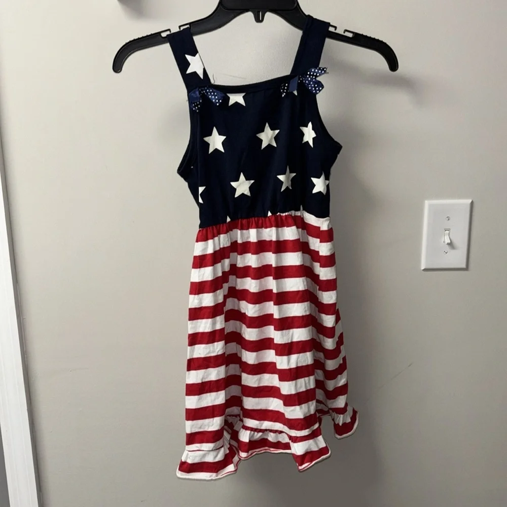 Blue and White Seasonal Dress 4th of July Stars and Stripes patriotic ruffle
